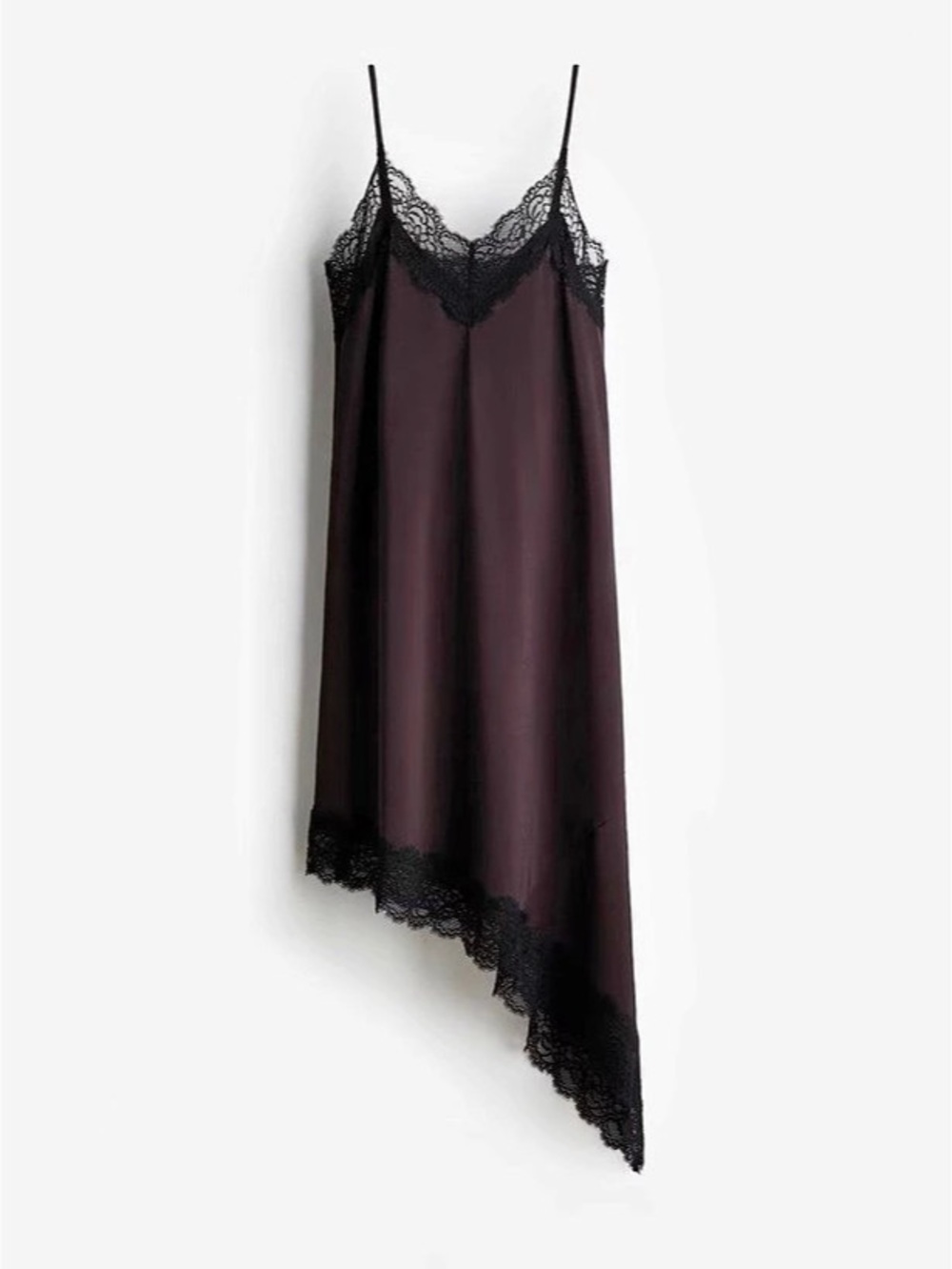 H&M Strappy Slip Dress Lace Trim Midi Dress in Brown Size Large NWT